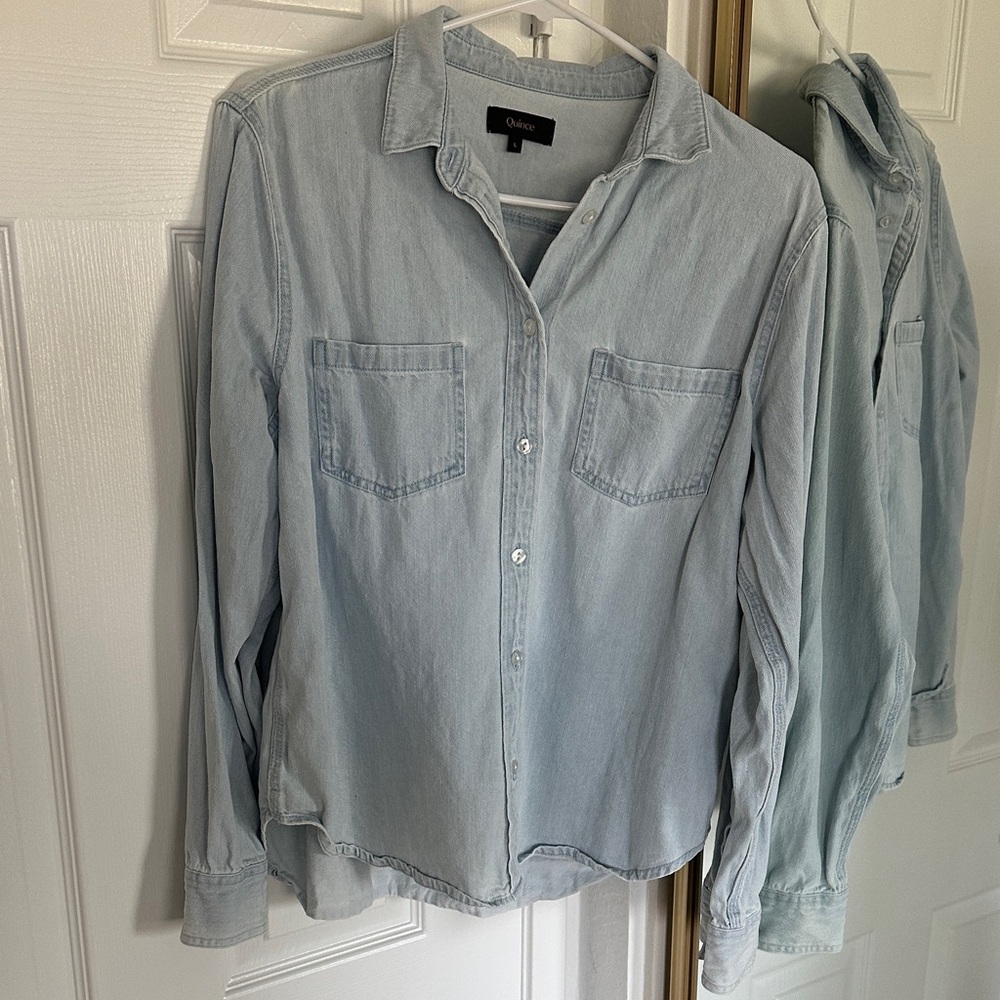 Quince Denim Chambray Light Blue Button-Up Shirt